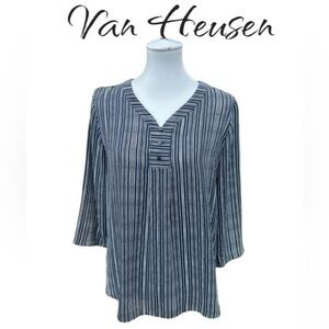 Van Heusen blue and white tunic style blouse top